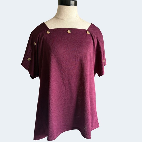 Naïf Tops - NAÏF Burgundy Square Neck Button Detail Top XL Cottagecore Minimalist Blouse